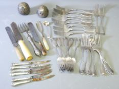 19TH CENTURY CUTLERY - a quantity including ten Fiddle, Thread and Shell forks, early knives ETC