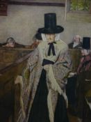 SALEM AFTER VOSPER print - interior of a chapel with figures in traditional Welsh costume, 52 x