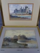 G V GADD watercolour - Conwy Castle and boats etc from the Southern side, signed, 18 x 26cms and