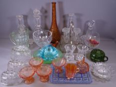 COLOURFUL, CUT & OTHER GLASSWARE & DECANTERS, a mixed selection