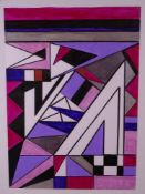 SHAN ECCLES (emerging Deganwy artist) - colourful abstract study in purples, reds, blacks and pinks,