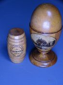 MAUCHLINE WARE LIDDED EGG CUP, 'The Summit Snowdon' and barrel container for ACME Brand pure