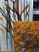 WILLIAM A BOSWELL abstract oils on board (2) - showing possible depictions of a reed bed, 119 x