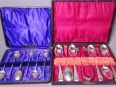 CASED SILVER TEASPOONS, TWO SETS to include six large teaspoons, London 1896 by George Maudsley