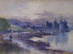 THOMAS SWIFT HUTTON watercolour - Conwy Castle and Bridge from the South side with figures walking