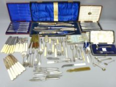 CASED & LOOSE QUANTITIES OF EPNS CUTLERY including a carver set with antler handles