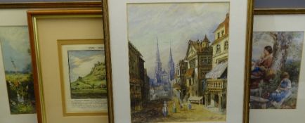 W KNELL watercolour, late 19th Century - a Continental street scene with figures, signed and dated