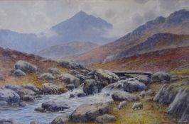 WARREN WILLIAMS ARCA watercolour - 'Ye Old Scab Bridge near Capel Curig with Grazing Sheep', signed,