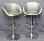 MODERN 'RISE & FALL' BAR TYPE STOOLS with silvered vinyl upholstery