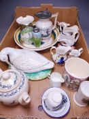 GAUDY WELSH JUGS, Staffordshire goose tureen top, silver collared vase with Kate Greenway type