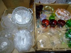 AUSTRIAN IRIDESCENT, CARNIVAL, RUBY RED and other colourful vintage glassware within two boxes