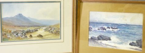 JOHN McDOUGAL two watercolours - 1. Ogwen Valley River, signed, 17 x 26cms and 2. Rocky coastal