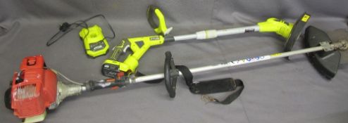 HONDA PETROL & A RYOBI GARDEN STRIMMERS, a petrol generator Honda G200, on a trolley