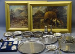 GEORGE RIECKE canvas oilographs - rural farming scenes, a pair, 33 x 50cms and other collectables