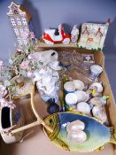 SADLER TYPE RACING CAR TEAPOT, duck egg cups and condiment set, Victorian Welsh people figurines,