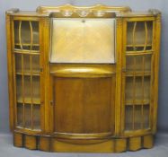 SIDE BY SIDE BUREAU CUPBOARD with carved detail and glazed doors to the side