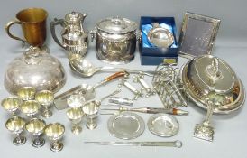 PLATED LIDDED BISCUIT BOX, large ladle, entree dish and other items of EPNS ware