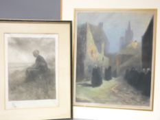 JOSEF IRAELS signed etching along with a French colour example, the former depicting a pensive woman