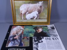 KEITH BOWEN oil on canvas - a standing ewe feeding her lamb, signed and dated 1990, 19 x 29cms and a