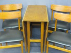 MID-CENTURY TEAK GATELEG TABLE, 72cms H, 37cms W, 81cms D (153cms open) and a set of four black