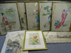 CHINESE CIRCA 1950s WATERCOLOUR DRAWINGS, set of five - depicting young girls engaging in various