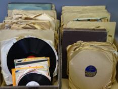 VINTAGE GRAMOPHONE & LATER 45 RPM RECORDS, a good quantity (in 2 boxes)