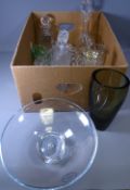 CUT & OTHER GLASS DECANTERS & STOPPERS with Art form glassware, a quantity