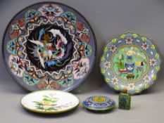 20TH CENTURY JAPANESE CLOISONNE, four items with a Chinese Cloisonne Opium bottle and stopper