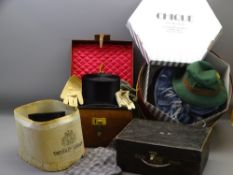 HERBERT JOHNSON MOLESKIN TOP HAT in leather and brass mounted carry case, Finnegans Manchester,