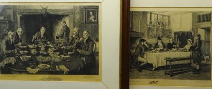 W DENDY SADLER engravings, a pair - depicting a group of gentlemen seated at a dining table,