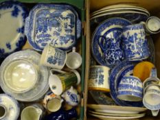 ASIATIC PHEASANT, Willow patterned and other mixed Blue and White tableware (2 boxes)