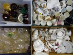 BONE CHINA TEAWARE, COMMEMORATIVES, colourful and other glassware, a mixed quantity (4 boxes)