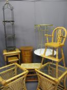 ASSORTED FURNITURE PARCEL including cylindrical chest of five drawers, marble topped pub type table,