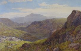 SAMUEL HENRY BAKER watercolour - expansive North Wales mountain scape with grazing sheep, signed, 39