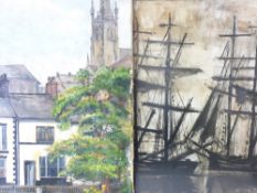 LARGE MID 20TH CENTURY oil on canvas - a town scene, signed 'Arnold 1971', 70 x 91cms and a