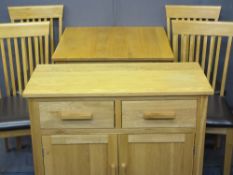 MODERN LIGHT OAK EFFECT DINING SUITE comprising of narrow sideboard, 82.5cms H, 92cms W, 42.5cms