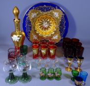COLOURFUL VENETIAN STYLE GLASSWARE, a quantity with others