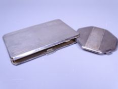 ENGINE TURNED CIGARETTE CASE & A LADY'S COMPACT, Birmingham 1946, maker E O Bateson and Birmingham