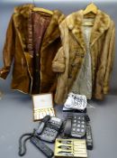 TWO LADY'S VINTAGE FUR COATS, Home Phones selection, cased gilt nickel and enamel type spoons