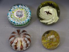 FOUR VINTAGE GLASS PAPERWEIGHTS including Millefiori