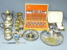 CASED CUTLERY, FOUR PIECE TEASET & TRAY and other items of EPNS and brassware