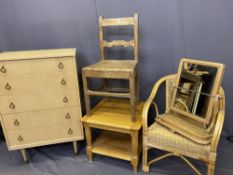 VINTAGE & LATER FURNITURE PARCEL to include a five drawer mid-century lightwood chest, stripped pine