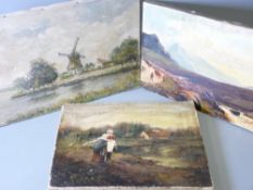 THREE UNFRAMED oil paintings on canvas