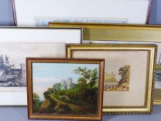 PAINTINGS & PRINTS, a small mixed parcel - etching of Conwy Suspension Bridge, J DAVIES