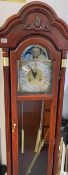 REPRODUCTION MAHOGANY GRANDMOTHER CLOCK 'C Wood & Son' to the arched dial, double weighted with