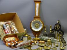 ANTIQUE & LATER POLISHED BRASS & METALWARE, modern wall barometer, collectable dolls and a ship in a