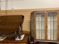 WALNUT CHINA DISPLAY CABINET and a polished oak gate-leg dining table, 120cms max H, 103cms W, 33cms