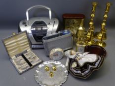 VICTORIAN STYLE BRASSWARE, MODERN ROBERTS RADIO, portable cd player, portable mantel clocks ETC