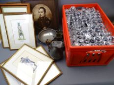 MIXED COLLECTABLES including vintage pewter, a quantity of golf related prints and a large