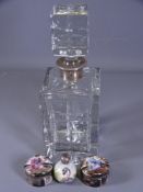 SILVER MOUNTED GLASS & PORCELAIN to include a square cut decanter with hallmarked collar and a